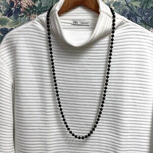 Jeweler Quality Glossy Black Onyx Beads Hand Knotted Single Strand Necklace 38”